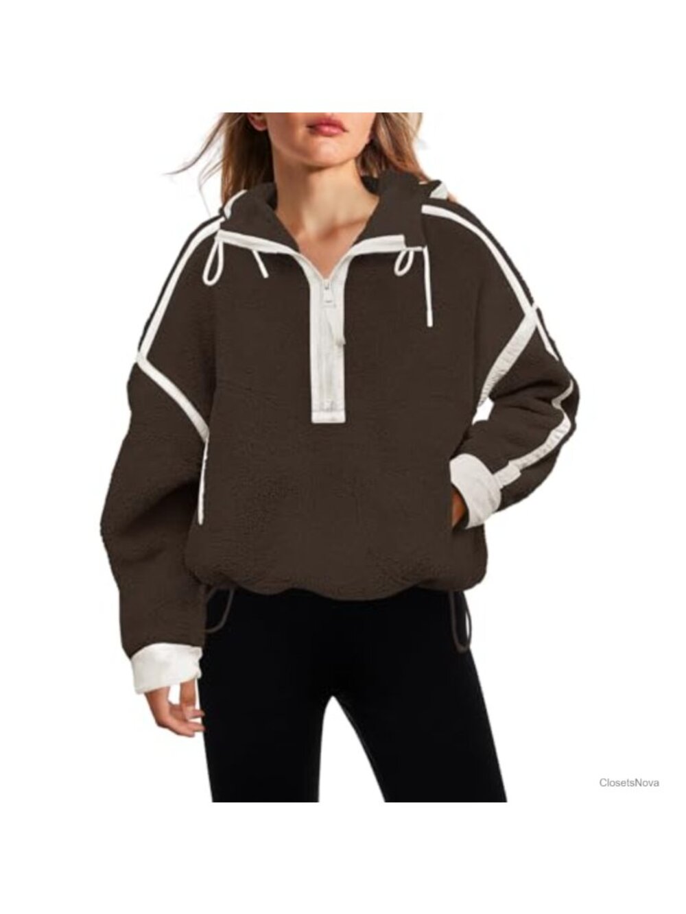 Womens Half Zip Fleece Pullover Oversized Hoodie Fuzzy Sherpa Sweatshirt